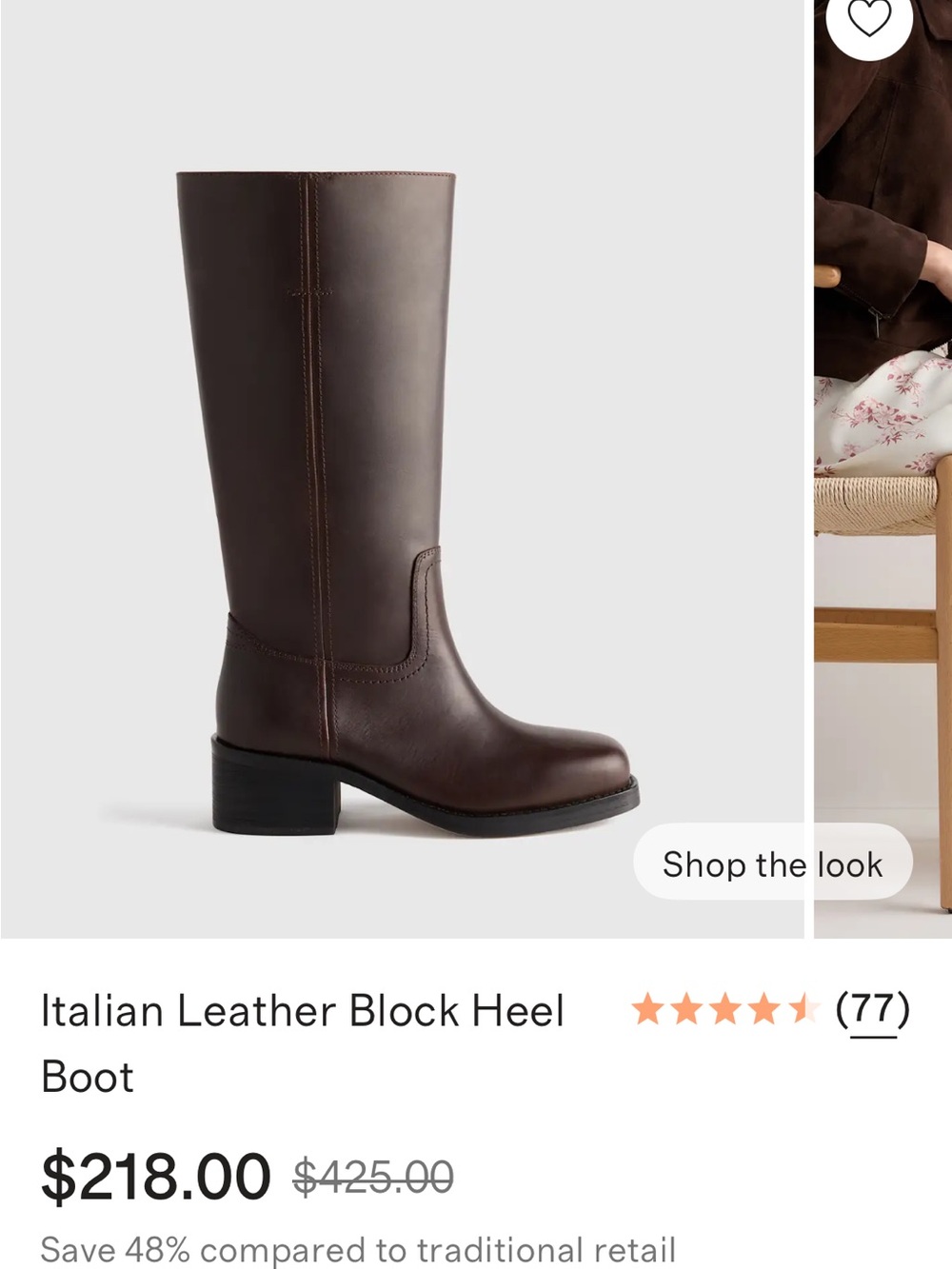 Quince Dark Brown Italian Leather Mid-Calf Block Heel Boot worn once